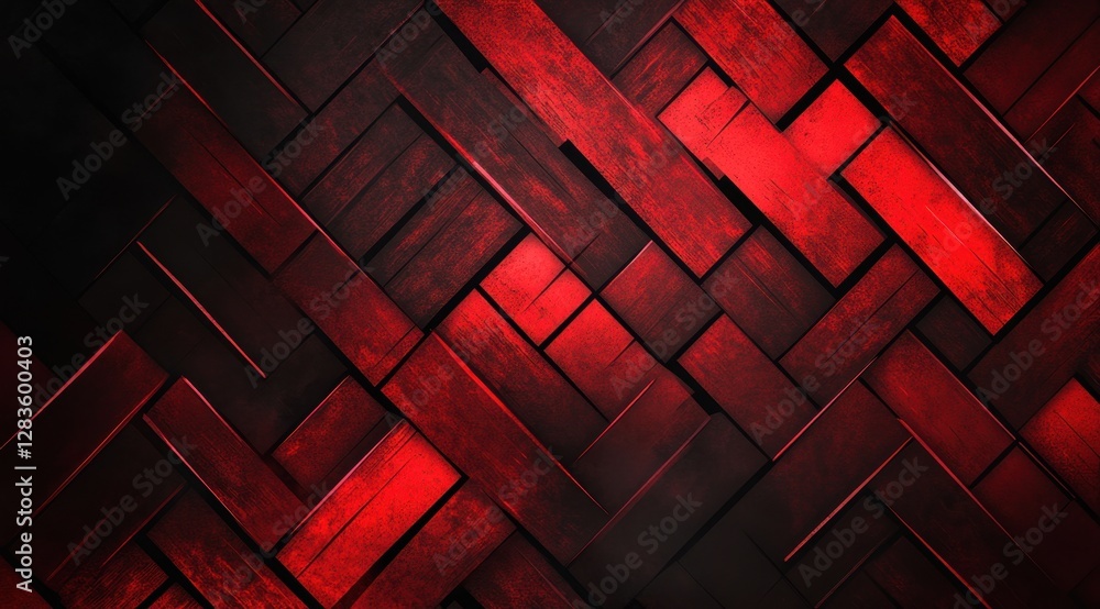 Poster red wooden planks creating herringbone pattern background