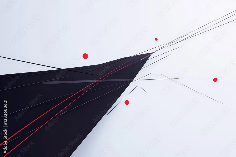 Aufkleber abstract composition featuring black and red elements with geometric lines on a white background