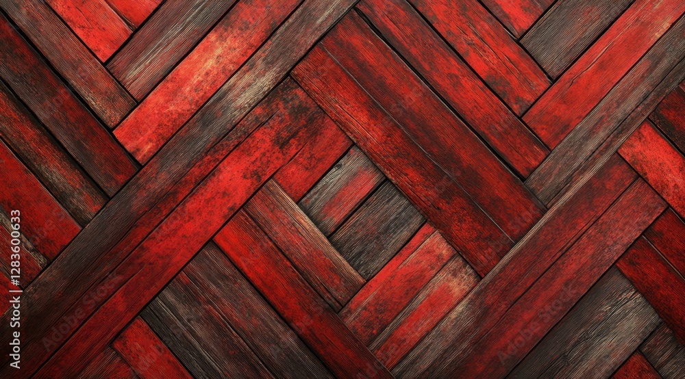 Poster red wooden wall showing chevron pattern creating textured background