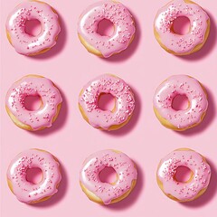 Delicious Pink Donuts Pattern on Pink Background Design