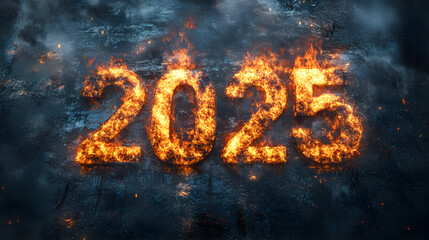 Surreal Flame Typography - '2025' on Black Background, Creative Fire Text Art, New Year's Eve Concept, Abstract Numerical Design