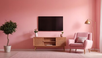 Romantic pink living room decorated with hearts, and festive gifts,Elegant pink living room with black sofa and bookcase.elegant, living, room, pink, aesthetic, 9456