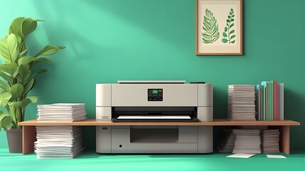 A peaceful scene of a home printer working in a study room