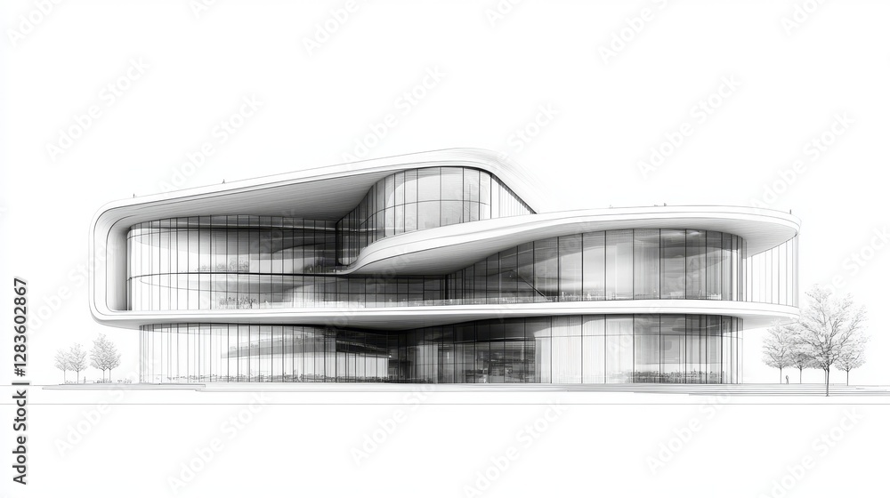 Poster modern architectural design of a sleek building in vector style