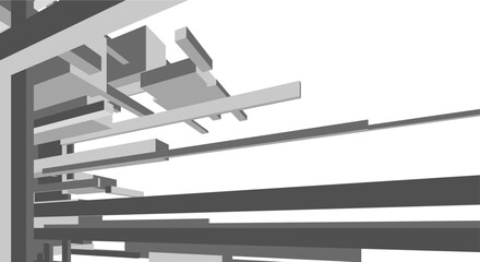 Suprematist Geometric Architectural Forms. Abstract Futuristic 3D Composition with Dynamic Constructivist Elements