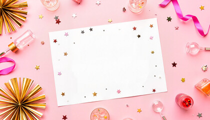 Blank party invitation card with pink festive decorationsм, party, invitation, bachelorette party invitation, wedding, anniversary, background, copy space