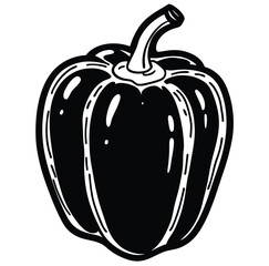 Bell pepper capsicum outline black and white cute drawing. The vegetable is the main focus of the image. The vegetable adds a touch of nature and freshness to the scene. The image is simple and clear