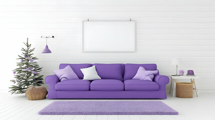 Purple Living Room Decor, Cozy Christmas Setup with Lavender Accents & White Walls