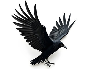 Obraz premium Black Raven Feathers, White Background, Dark Delicate, Sharp Colors