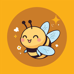 Vector Cartoon Illustration of a Cute Happy Bee Icon
