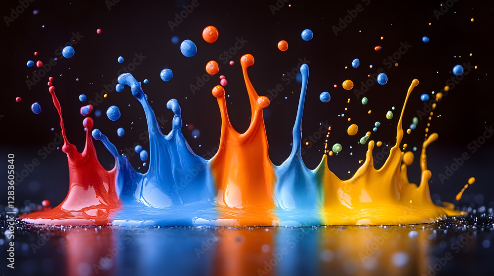 Poster chromatic symphony: a mesmerizing splash of vibrant paint, creating a spectacular display of color, 