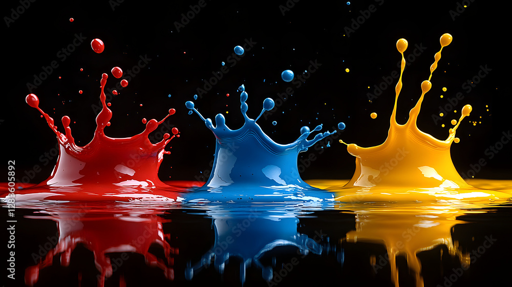 Aufkleber colorful paint splash: dynamic display of vibrant colors in liquid form, splashing up and creating s