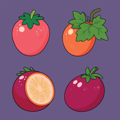 Vector Cartoon Illustration: Tropical Fruit Variety Icon Set