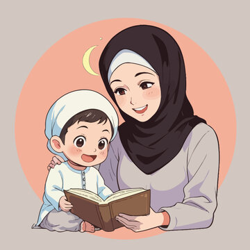 mother and child reading book together clip art preview