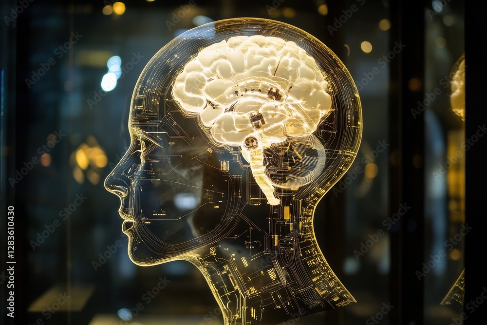 Aufkleber Outline of a human head filled with intricate schematics symbolizing the workings of artificial intelligence systems. Generative AI
