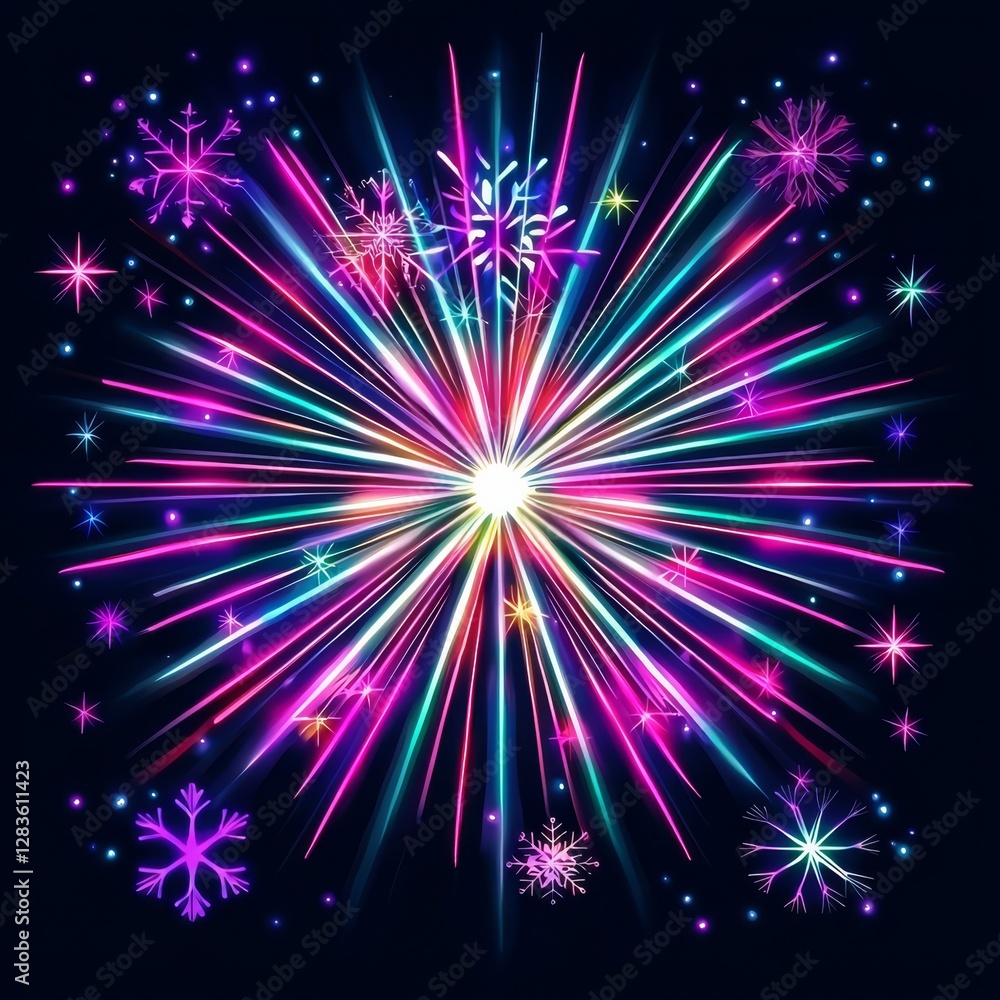Poster burst of festive radiance: witness an exquisite explosion of vivid colors and intricate light patter