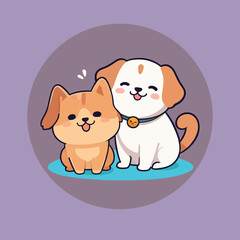 dog and cat cartoon illustration vector icon sticker