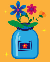 Spring flowers. Set of spring colorful flowers. Blooming spring flowers in vase. Set of floral branch. Vector. Vector flowers. Poster flowers.
