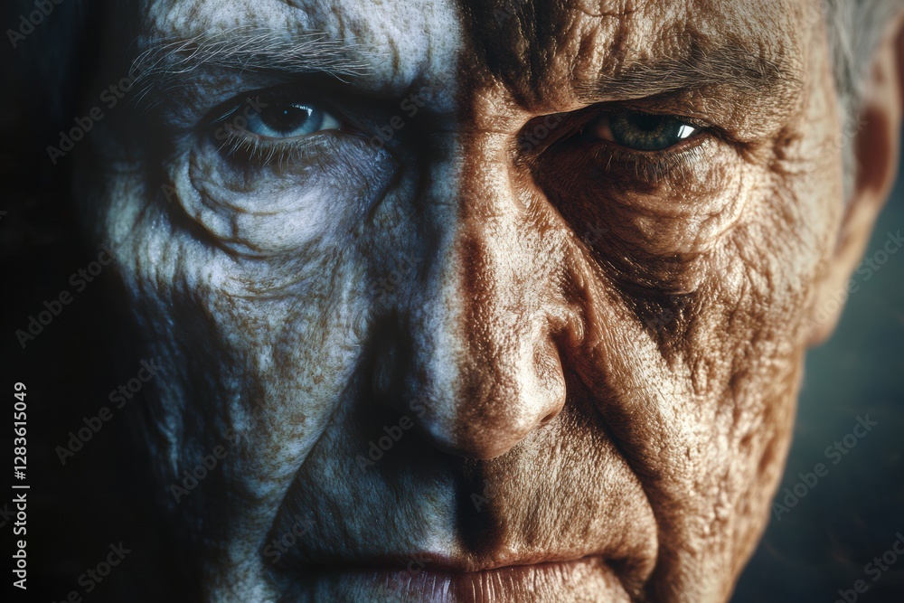 Aufkleber transformation of aging to youthfulness showcasing contrast between wrinkled and smooth skin of a fa
