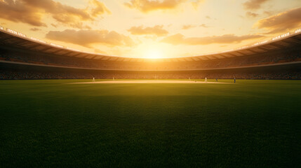 Sunset Over a Cricket Field in a Stadium