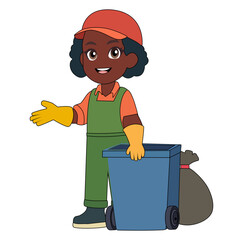 Cartoon Female Africa Trash Collector Vectors Illustration