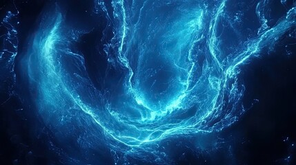 A blue and white swirl of water with a blue sky background