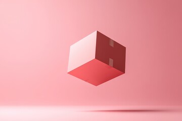 Obraz premium A Floating Red Box Against a Pink Gradient Backdrop