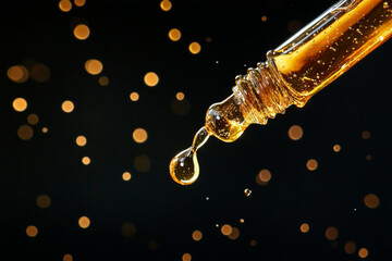 oil drop on black background.