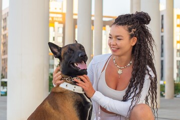 One girl with a Malinois dog