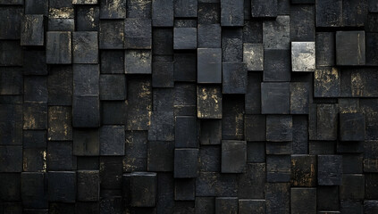 Abstract dark background with a geometric pattern of black cubes, a modern wallpaper design for walls