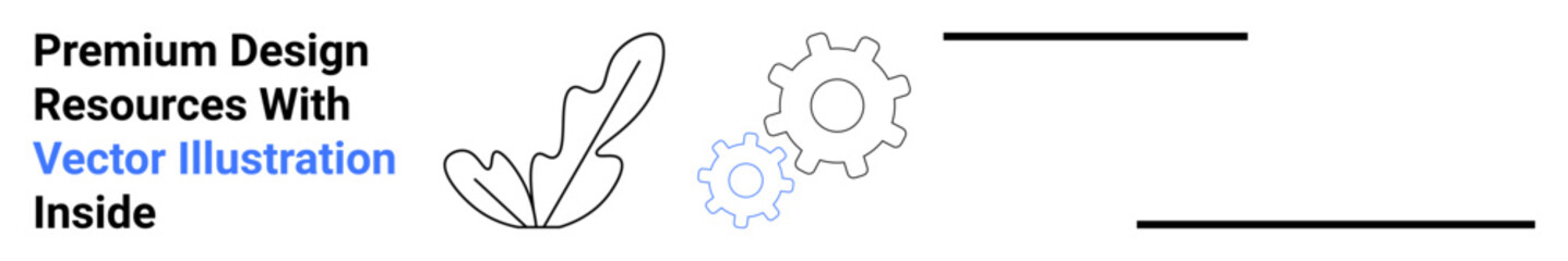 Minimalistic feather icon with gear symbols underscoring creativity, productivity, and innovation themes. Ideal for design tools, workflow, business, ideas, concepts, modern technology flat landing