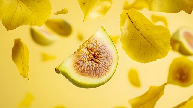Falling Yellow fig slice, Cutout.