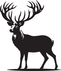 Deer Wild deer. Deer antlers shilhouette. Vintage wildlife logo. shilhouette of deer with big horn. A Deer shilhouette Illustration vector .