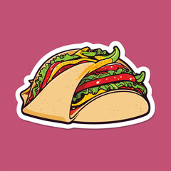 Delicious Cartoon Taco with Fresh Ingredients and Vibrant Colors illustration vector icon sticker