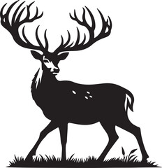 Deer Wild deer. Deer antlers shilhouette. Vintage wildlife logo. shilhouette of deer with big horn. A Deer shilhouette Illustration vector .