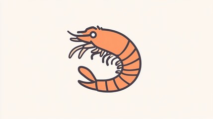 Fototapeta premium A thin-line icon representing a shrimp, designed as a food symbol in a clean, minimalist stroke style for web use