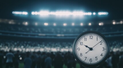 College stadium with the game clock counting down to the final seconds. Featuring suspense and excitement