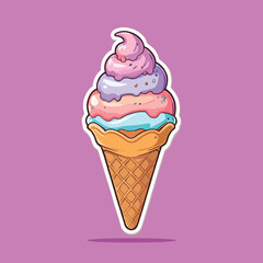 Delicious Cartoon Ice Cream Cone: Fun and Colorful Dessert Illustration