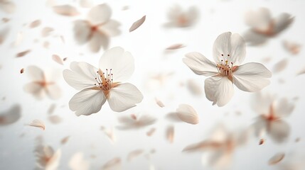 Delicate cherry blossom petals floating gracefully in a serene atmosphere.