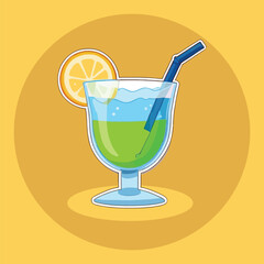 Layered Green and Blue Drink with Lemon - Refreshing Summer Cocktail