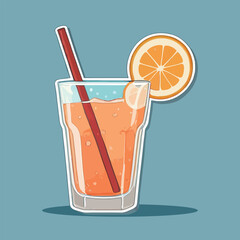 Refreshing Orange Juice Illustration with Straw and Slice