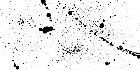 Fototapeta premium Dusty white backdrop with noisy halftone dots, black spray paint splashes, ink stains, realistic grunge overlays on paper sheet