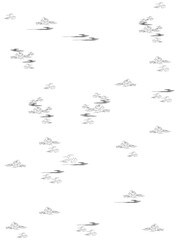Clouds in hand drawn vintage retro style isolated on white background. Cartoon design elements. Landscape elements in sketch style. Vector illustration.