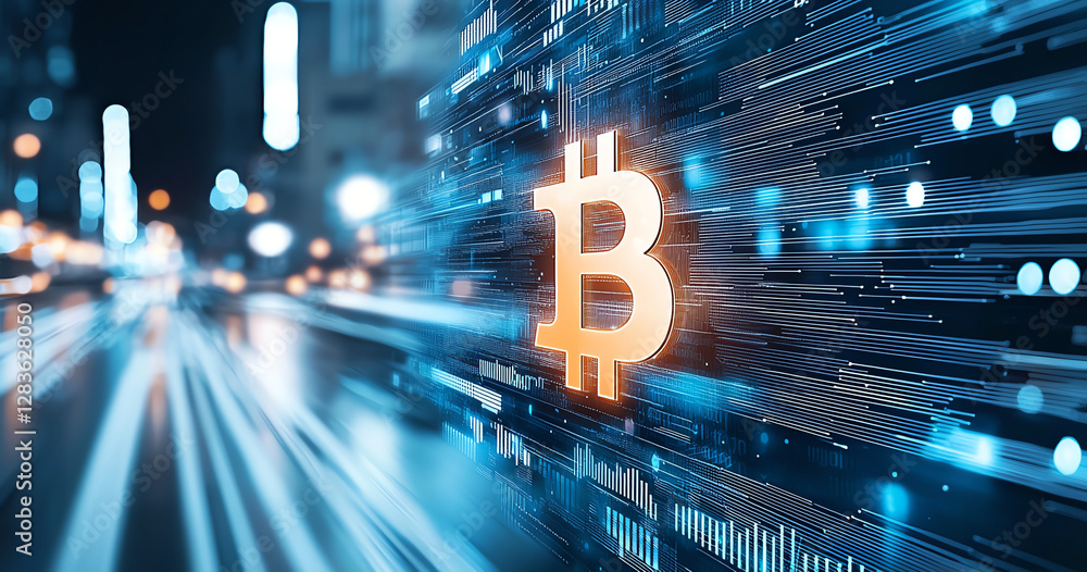 Poster digital cryptocurrency symbol with abstract background and glowing lines