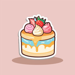 Cute Cartoon Cake with Berries - Vector Illustration for Celebrations