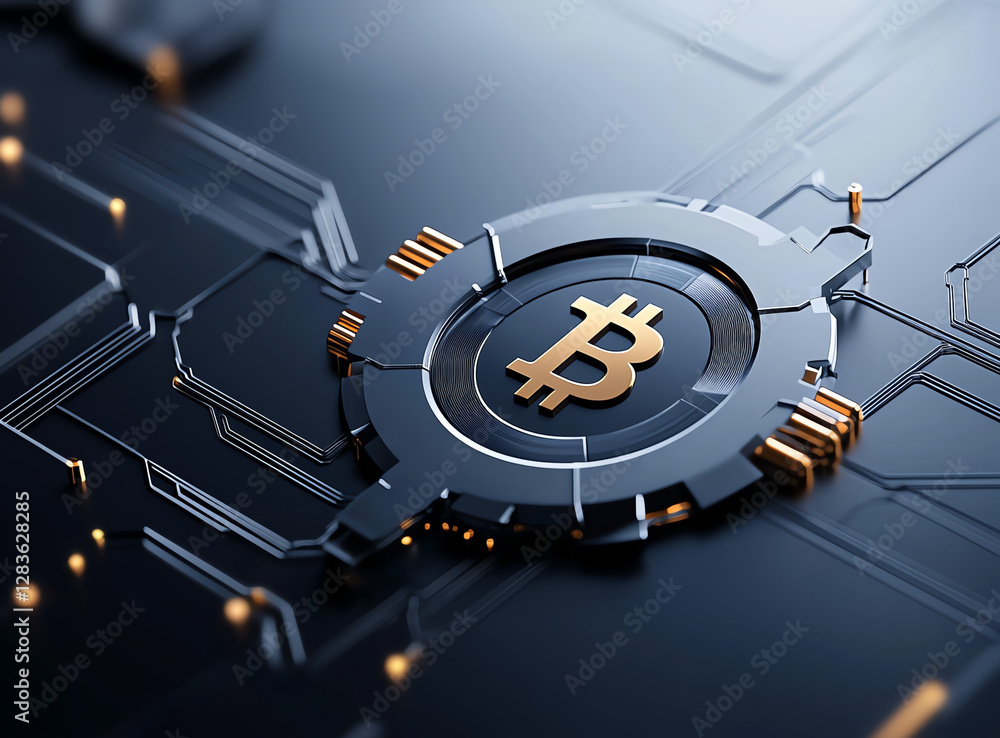 Aufkleber digital shield featuring bitcoin symbol, showcasing technology and finance. intricate circuit design