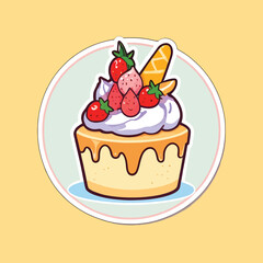 Strawberry Shortcake Illustration - Cute Cartoon Dessert Vector