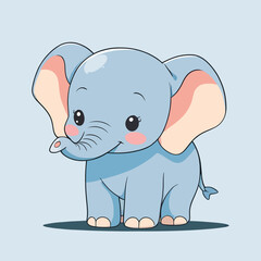 Kawaii Baby Elephant Illustration - Cute Cartoon Animal Vector