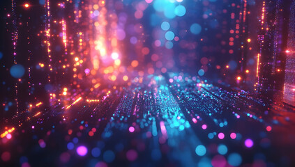 Fototapeta premium Abstract, colorful, glowing bokeh lights background. Dark blue background with multicolored lights and stars