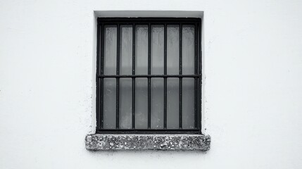 Fototapeta premium Minimalist Window with Metal Grille on White Wall